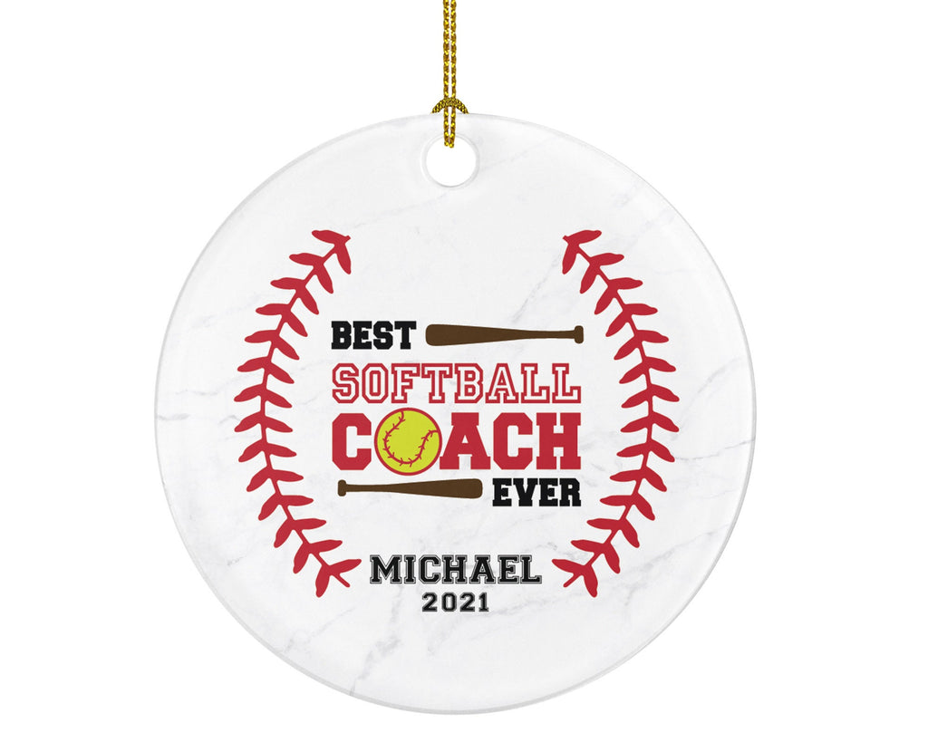 Best Softball Coach Ever Christmas Ornament Personalized - Sports Coach Gift from Softball Gamer Team Hobby Fan - Custom Name Year