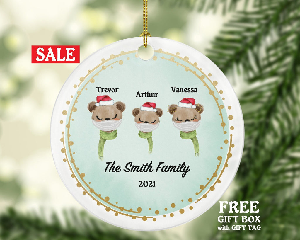 Personalized Family With Mask Ornament - Covid Christmas Ornament - 1,  2, 3, 4 Family Ornament