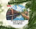 Birmingham England Round Ceramic Christmas Ornament – Personalized Victoria Square Keepsake, Custom Couple Gift for Wedding or Honeymoon