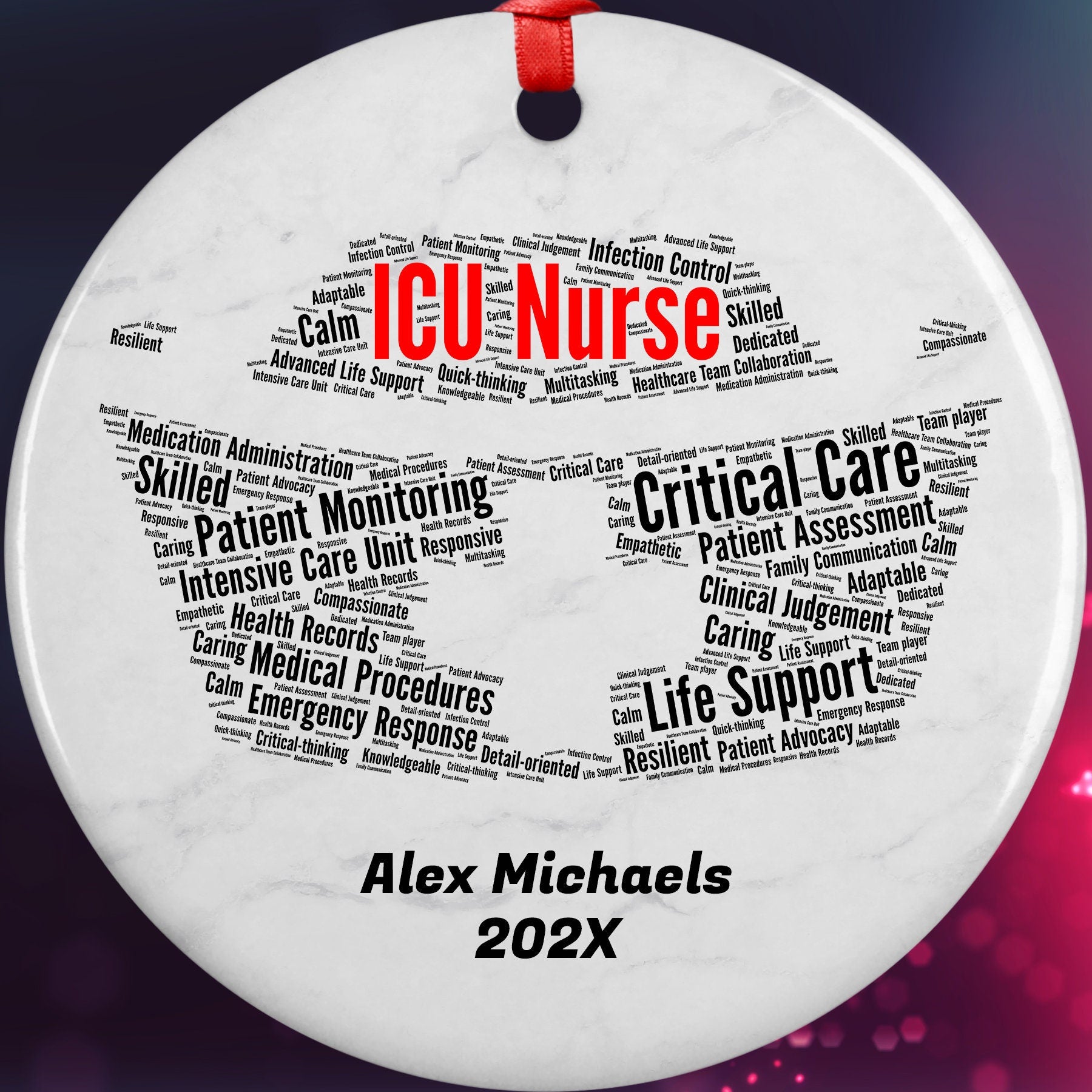 Intensive Care Unit ICU Nurse Personalized Christmas Ornament