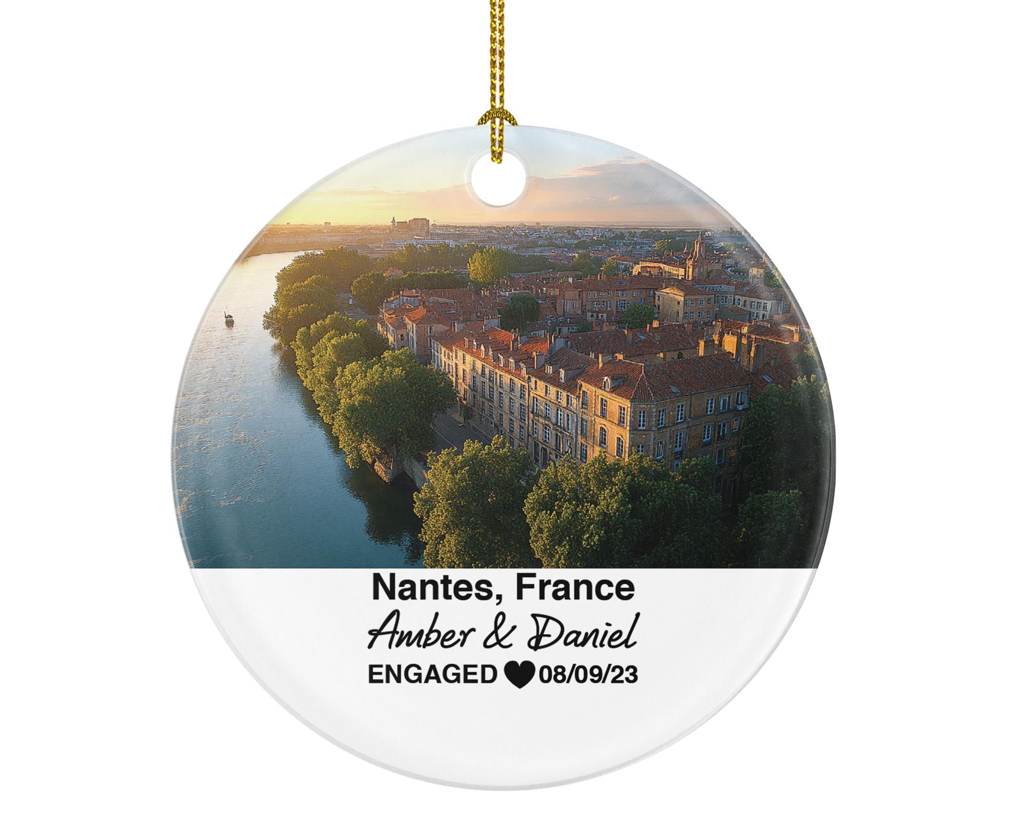 Personalized Nantes France Christmas Ornament, Château des Ducs de Bretagne, Mr & Mrs Wedding, Engagement, or Honeymoon Keepsake for Couples