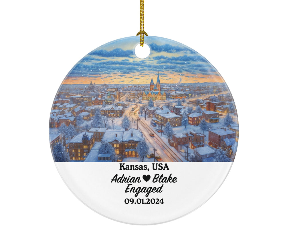 Kansas Christmas Ornament Personalized - KS Engaged Married Family Together Couple Travel Honeymoon Engagement Marriage