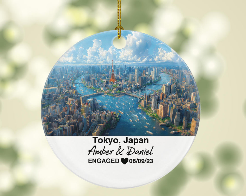 Custom Tokyo Japan Ornament, Shibuya Crossing & Asakusa Views, Personalized Couple Gift, Celebrate Wedding, Engagement, Honeymoon