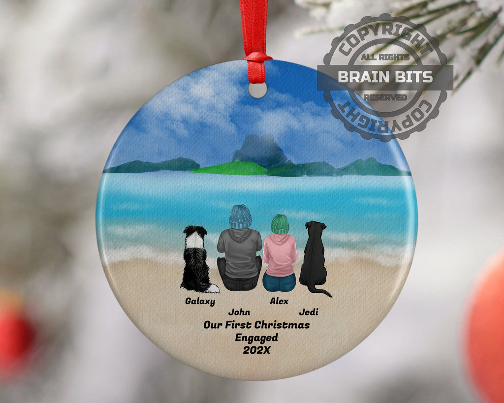 Personalized Engagement Christmas Ornament with Pet Custom Ceramic Keepsake for Couples Dog Cat Owners Engagement Announcement Holiday Gift