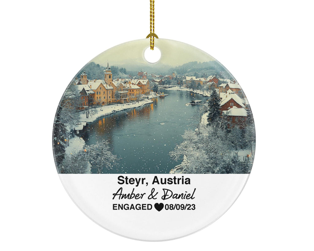 Custom Austria Steyr Ornament – Personalized Enns River, Lamberg Castle Keepsake, Couple Gift for Wedding or Honeymoon