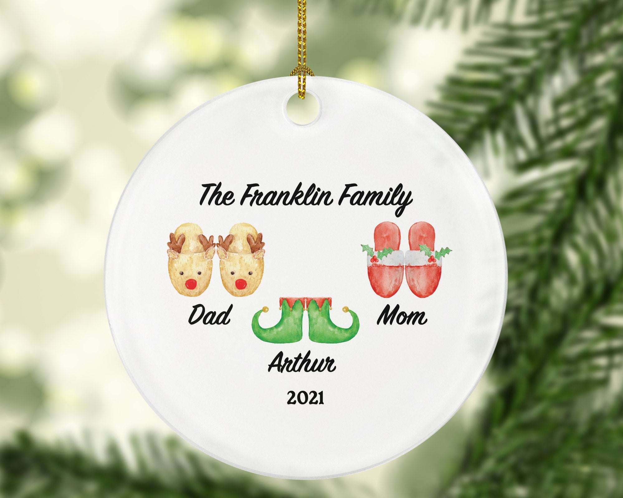 Personalized Family of 2 3 4 Slippers Ornament - Custom Christmas Gift