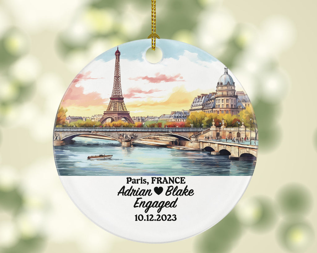 Paris France Christmas Ornament Personalized - Engaged Married Family Together Couple Travel Honeymoon Wedding Engagement Marriage