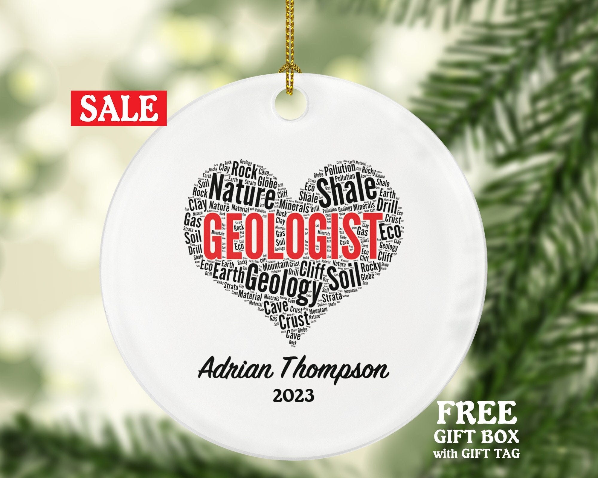 Geologist Christmas Ornament Personalized - Geology Gift with Name Custom
