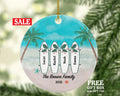 Surfboard Family Personalized Christmas Ornament - Family of 3 4 5 6 Surf board Three Four Five Six Custom Name Palm Tree Beach Sea