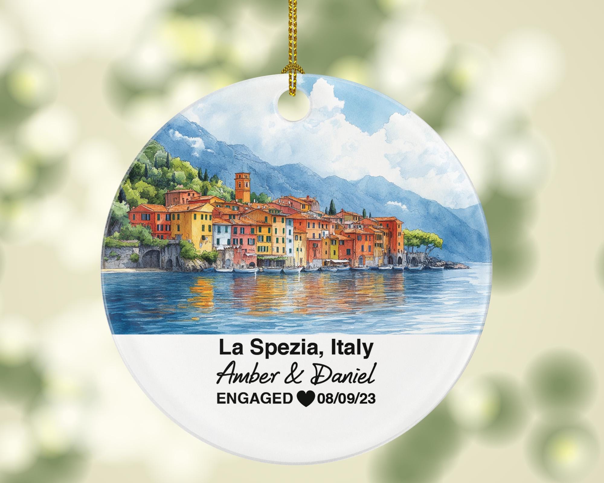 Custom La Spezia Italy Christmas Ornament, Cinque Terre, Personalized Couple Gift, Celebrate Your Wedding, Engagement, Honeymoon