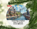 Cambridge England Round Ceramic Christmas Ornament – Personalized River Cam Keepsake, Custom Couple Gift for Wedding or Honeymoon