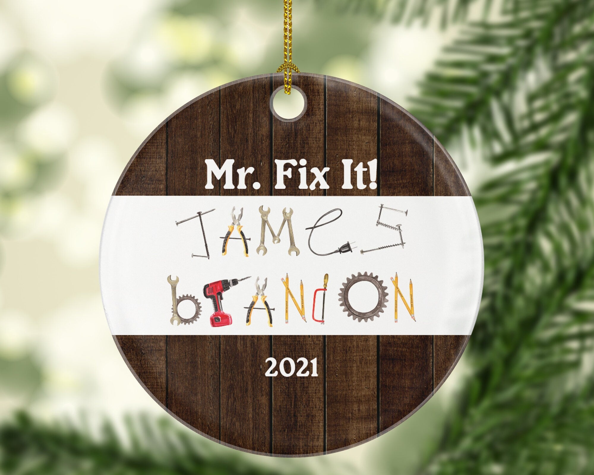 Handyman Tools Set Christmas Ornament, Personalized Box Chest Carpenter Fix It, Contractor Husband Uncle Toolbox Repair Man Xmas Custom Name