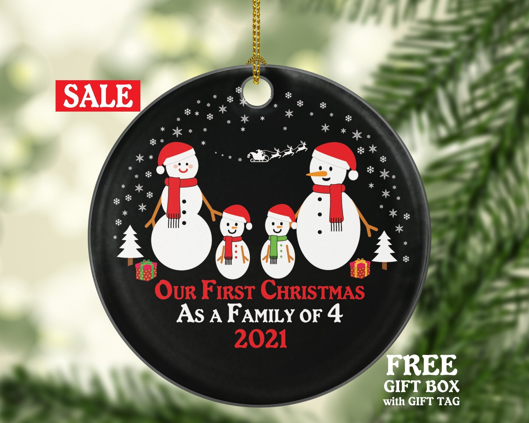 Our First Christmas As A Family Of 4 Ornament Four Snow Snowmen Snowman Kids Children Mom Dad New Mommy Daddy Baby Girl Boy Father Mother