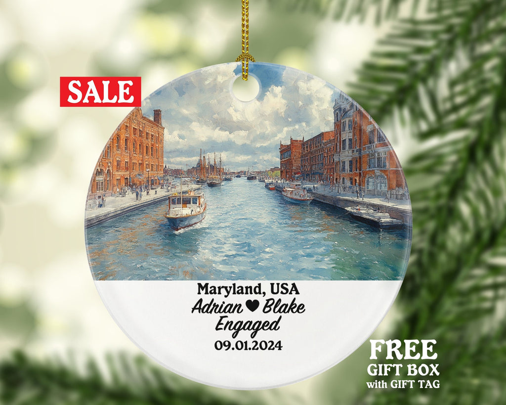 Maryland Christmas Ornament Personalized - MD Engaged Married Family Together Couple Travel Honeymoon Engagement Marriage