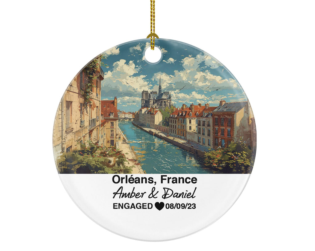 Personalized Orleans France Christmas Ornament, Loire River, Mr & Mrs Wedding, Engagement, or Honeymoon Keepsake for Couples