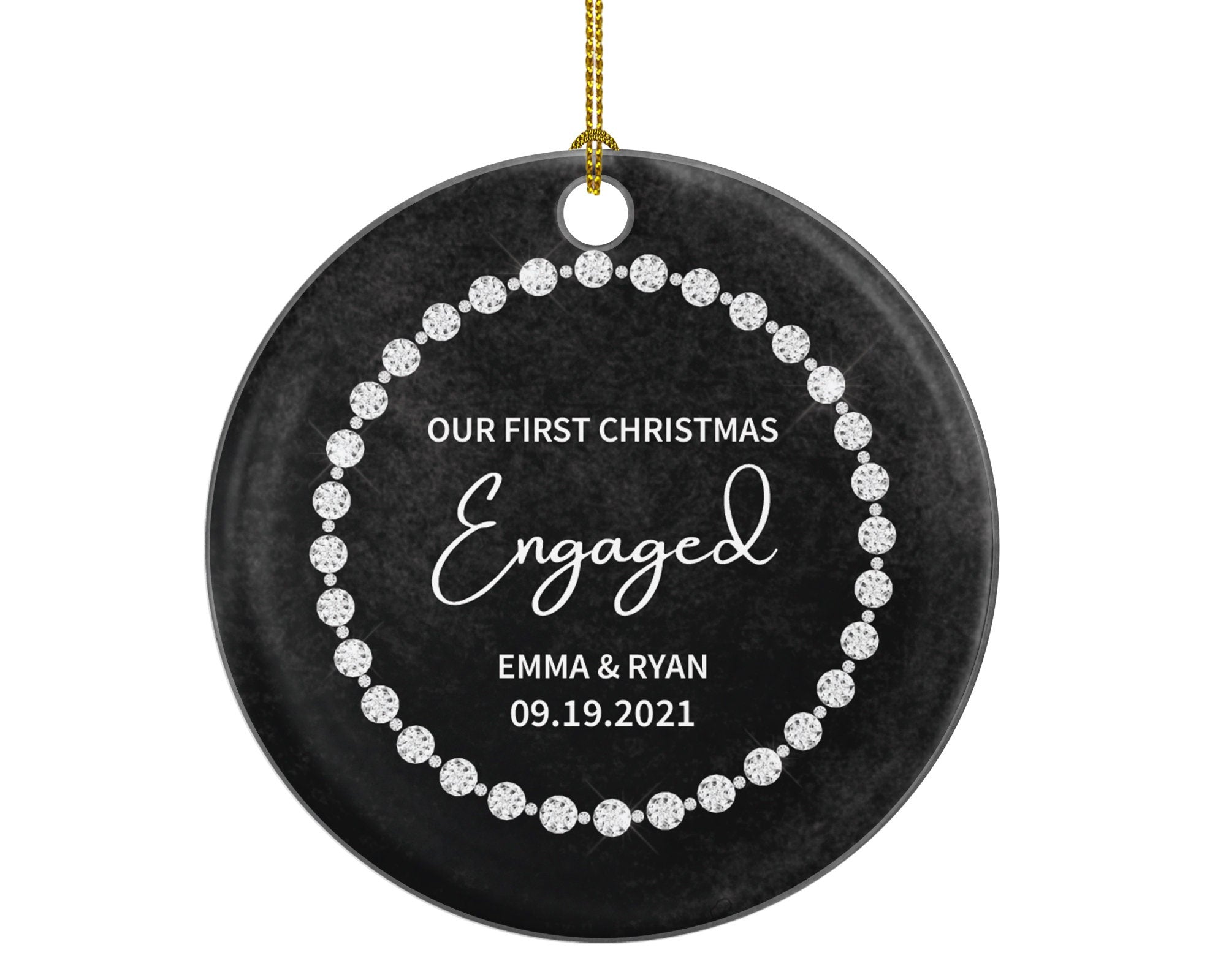 First Christmas Engaged Personalized Ornament - Engagement Announcement Couple Gift