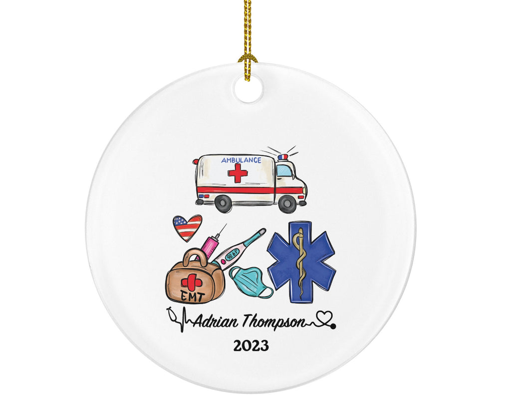 Emergency Medical Technician  EMT Christmas Ornament Personalized - Fist Responder Ambulance Custom Name Year Holiday Gift