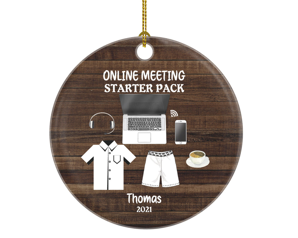 Online Meeting Starter Pack Christmas Ornament - Working From Home Personalized Laptop Computer Work Distance Studying Custom Name