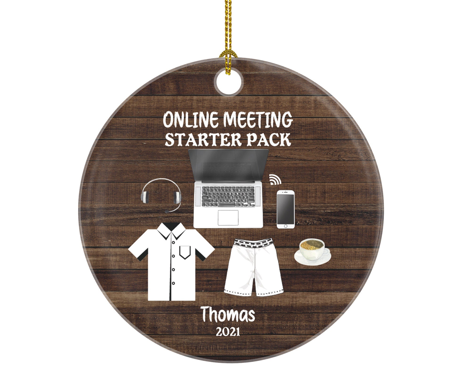 Online Meeting Starter Pack Christmas Ornament - Working From Home Personalized Laptop Computer Work Distance Studying Custom Name
