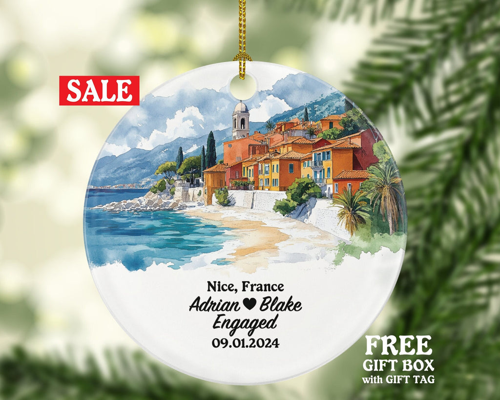 Nice Christmas Ornament Personalized - France Engaged Married Family Together Couple Travel Honeymoon Engagement Marriage