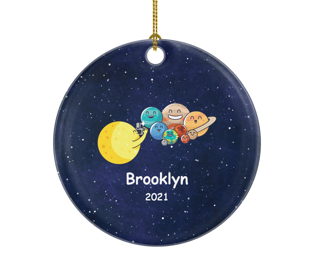 Solar System Funny Christmas Ornament Personalized, Sun Photo Shoot Planets Custom Gift with Name
