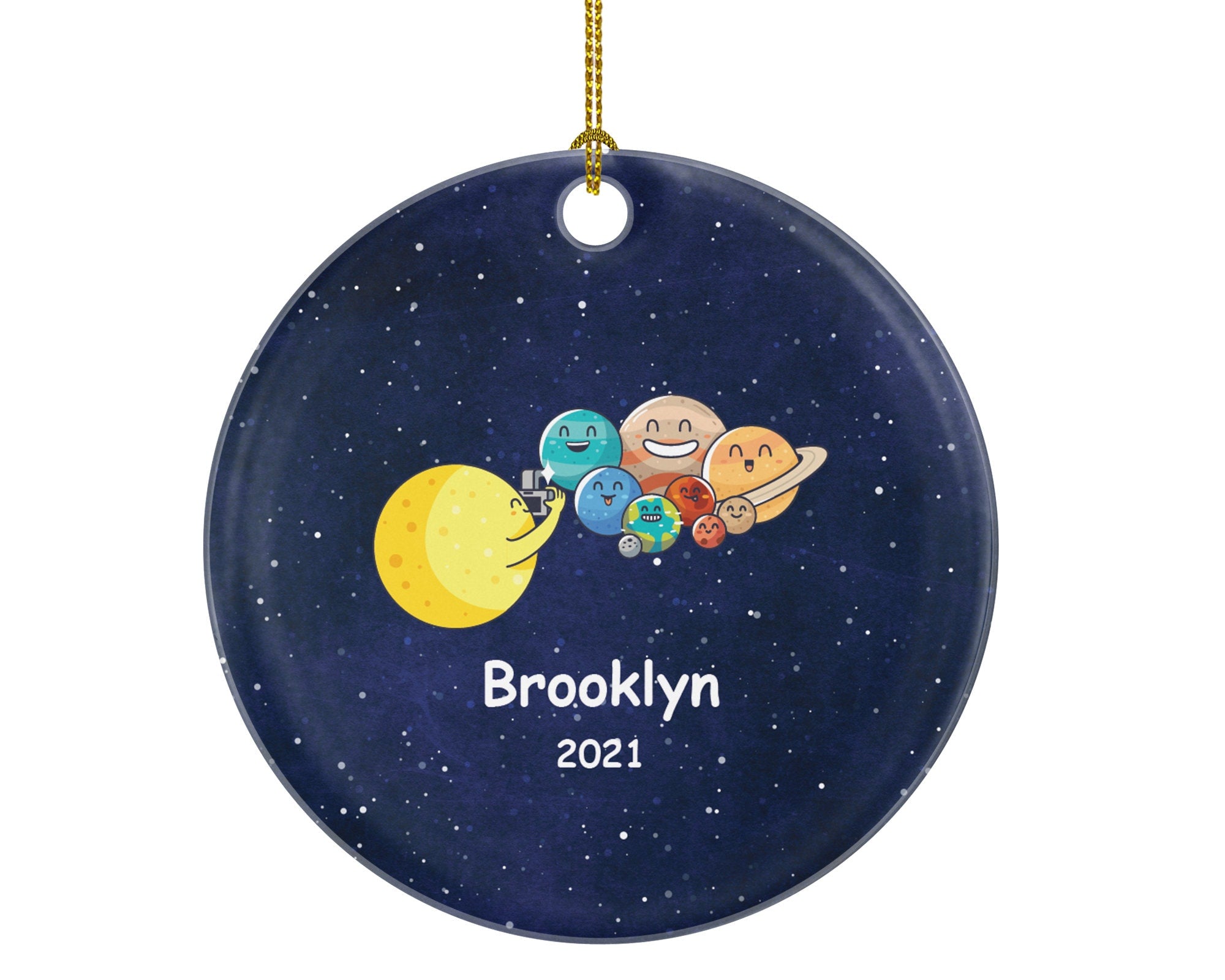 Solar System Funny Christmas Ornament Personalized, Sun Photo Shoot Planets Custom Gift with Name