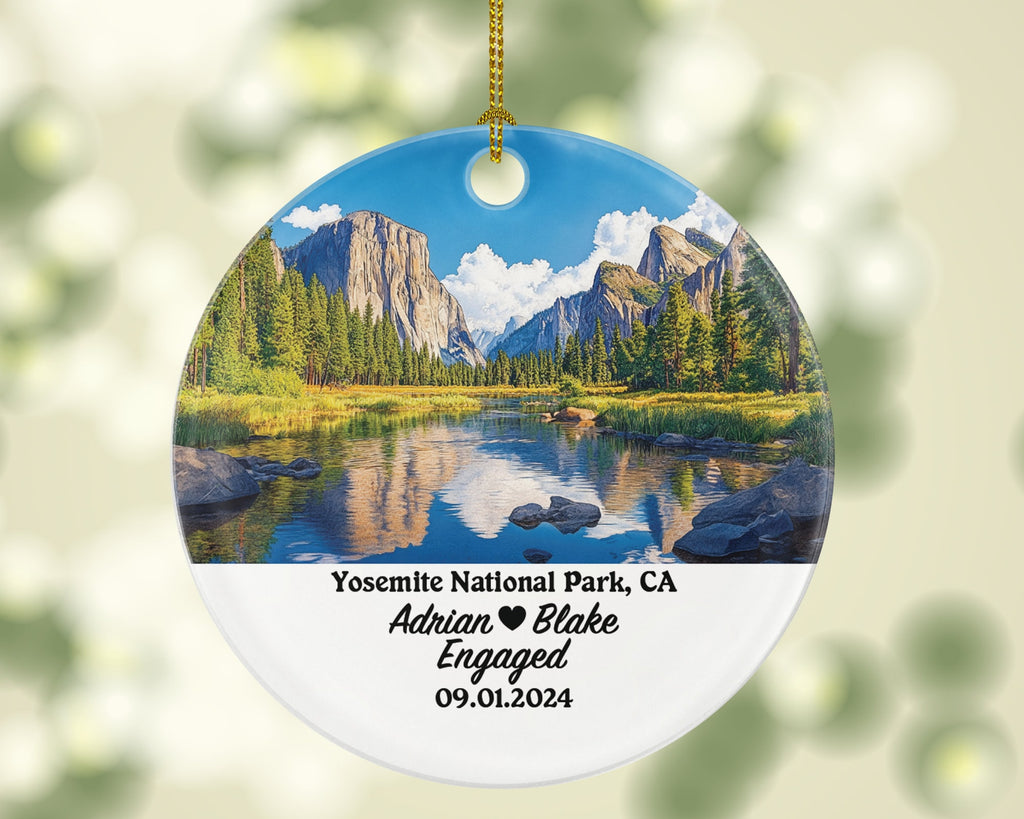 Yosemite National Park Christmas Ornament Personalized - CA Engaged Married Family Together Couple Travel Honeymoon Engagement Marriage