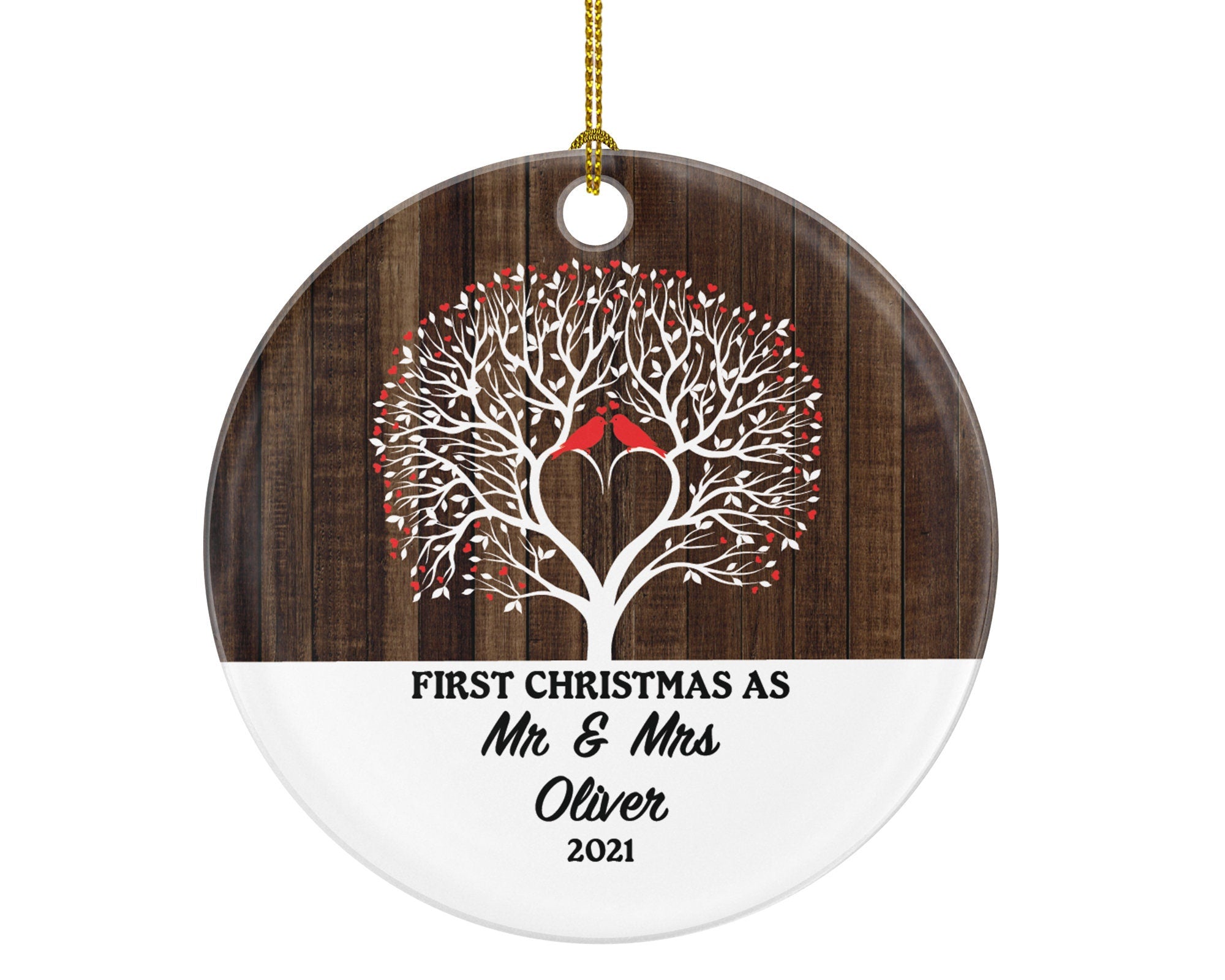 First Christmas as Mr & Mrs Ornament - Just Married Newlywed Wedding Bride Groom Love Birds Couple Mr. and Mrs. Present Personalized Gift