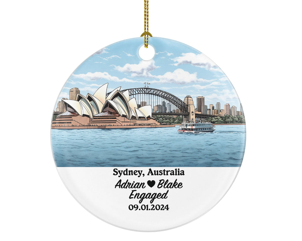 Sydney Christmas Ornament Personalized - Australia Engaged Married Family Together Couple Travel Honeymoon Engagement Marriage