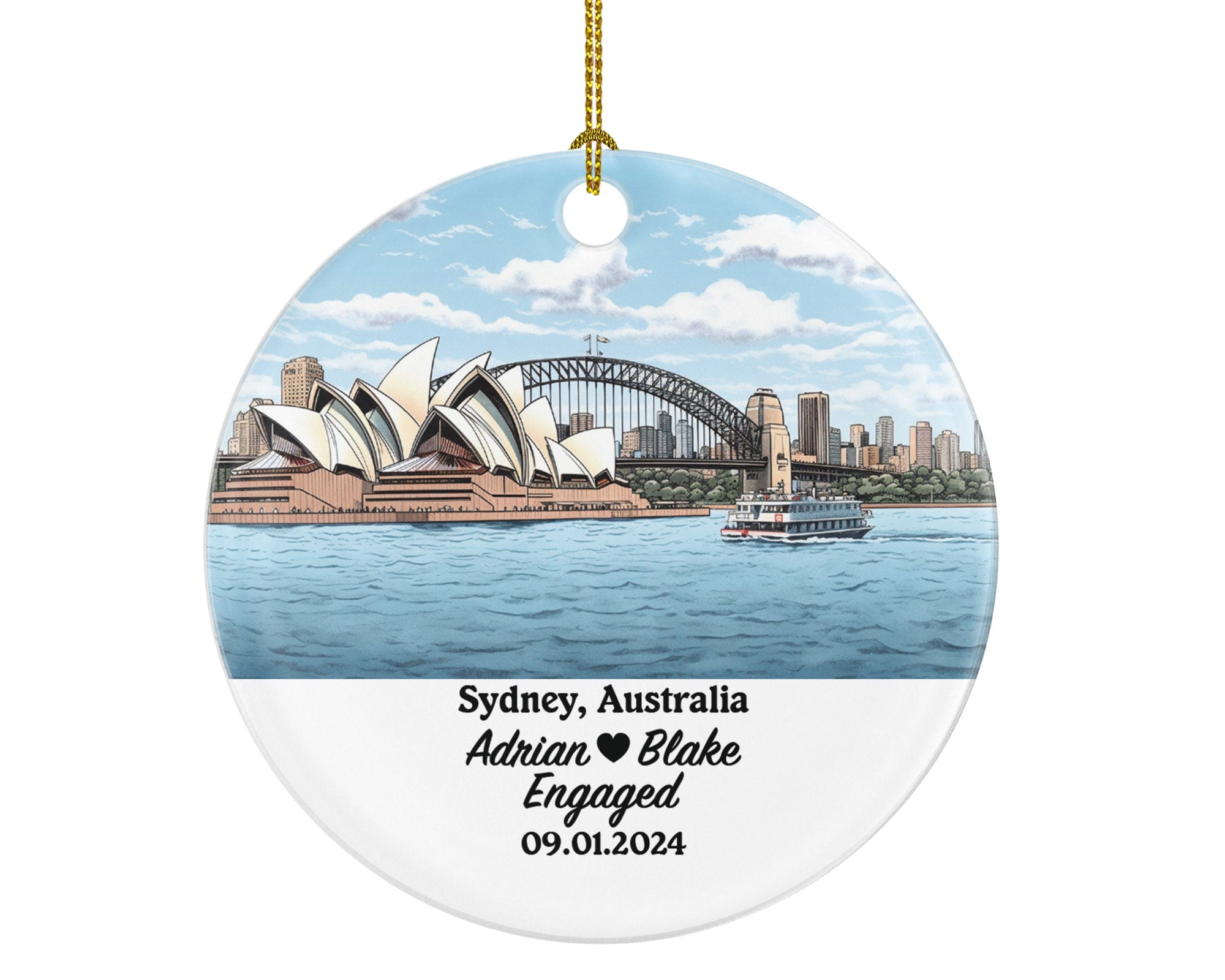 Sydney Christmas Ornament Personalized - Australia Engaged Married Family Together Couple Travel Honeymoon Engagement Marriage
