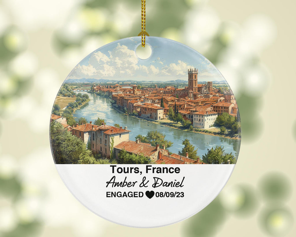 Personalized Tours France Christmas Ornament, Loire River, Saint Gatien's, Mr & Mrs Wedding, Engagement, or Honeymoon Keepsake for Couples