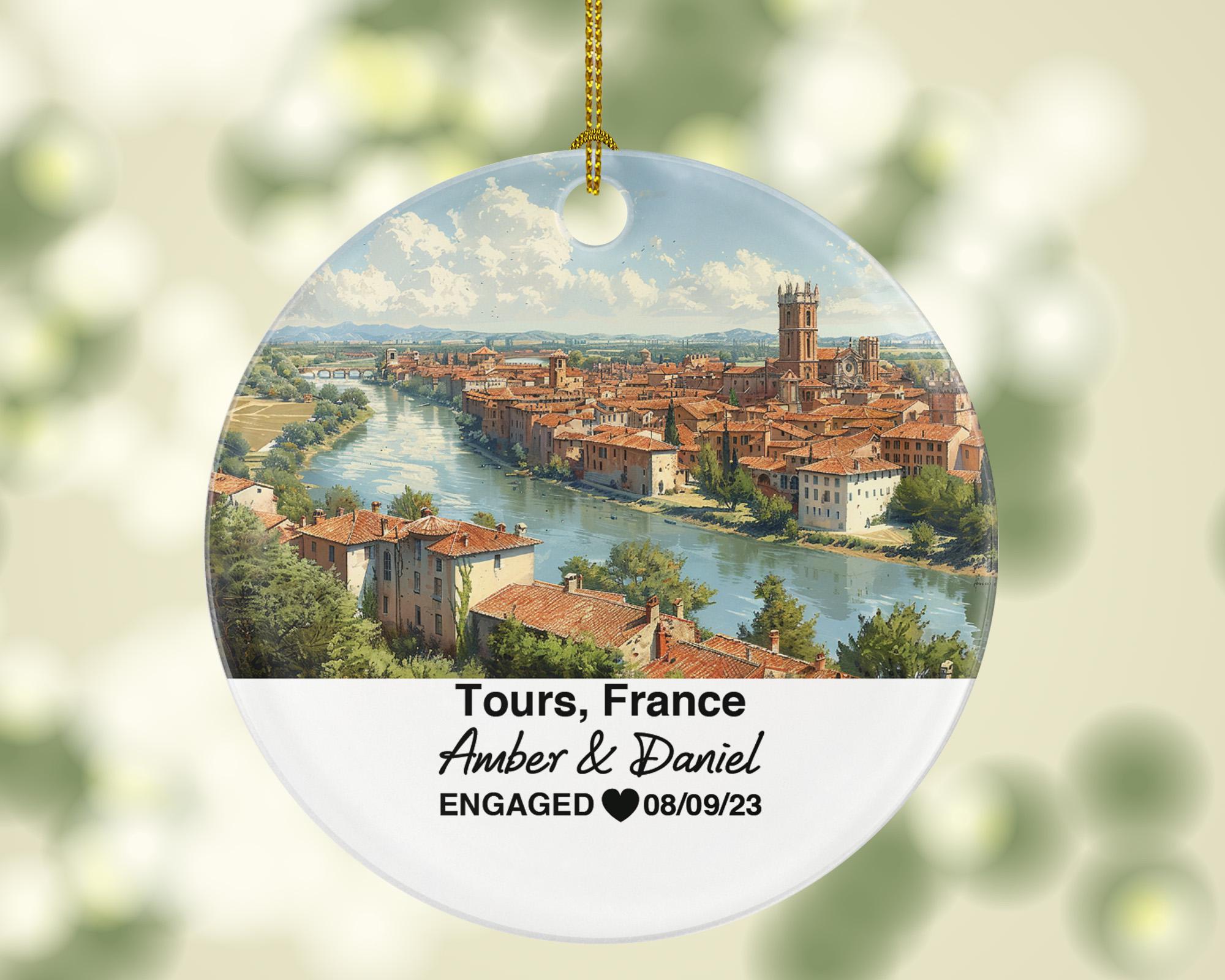 Personalized Tours France Christmas Ornament, Loire River, Saint Gatien's, Mr & Mrs Wedding, Engagement, or Honeymoon Keepsake for Couples