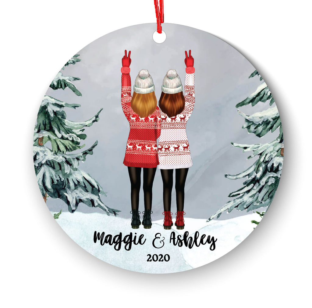 Soul Sisters for 2 Best Friends Christmas Ornament Personalized BFF Gift Custom Female Friends Besties Portrait Snow Forest Girl My Person