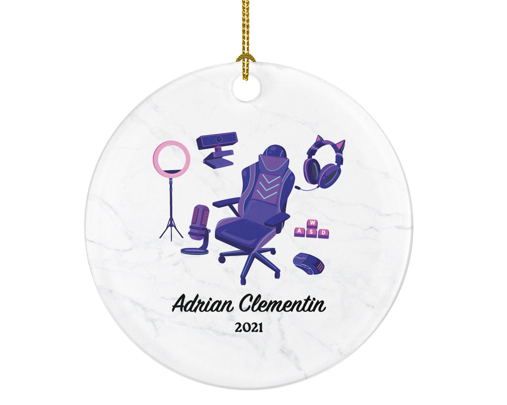 Professional Video Game Player Gamer Christmas Ornament Personalized, Playing Game Equipment for Female Girl Controller Addict