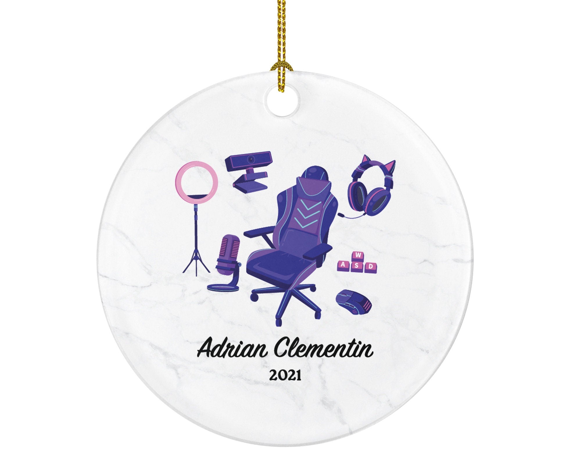 Professional Video Game Player Gamer Christmas Ornament Personalized, Playing Game Equipment for Female Girl Controller Addict
