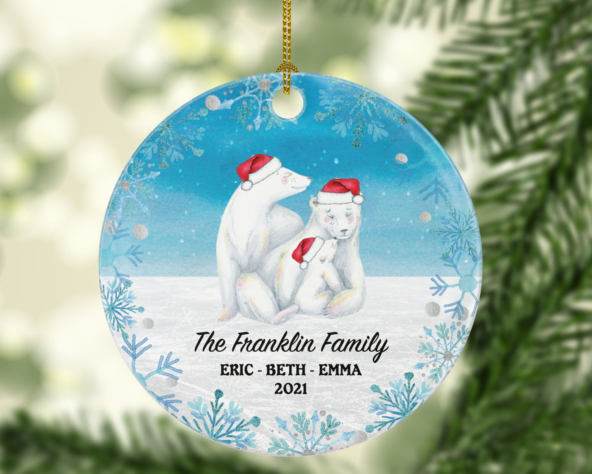 Family of 3 Christmas Ornament Personalized - Parents Mother Father Child Girl Boy Mom Dad Gift - Bear Family